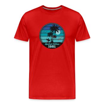 Vintage 1981 - Männer Premium Bio T-Shirt - Rot - Vorne - Damien (186cm)