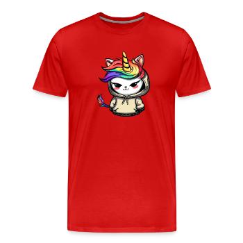 Chat-licorne espiègle - T-shirt bio Premium Homme - rouge - Devant - Damien (186cm)