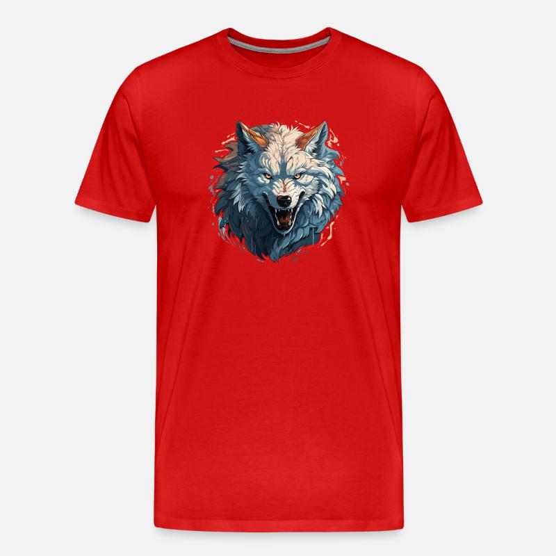 Wolf - Illustration - Männer Premium Bio T-Shirt - Rot
