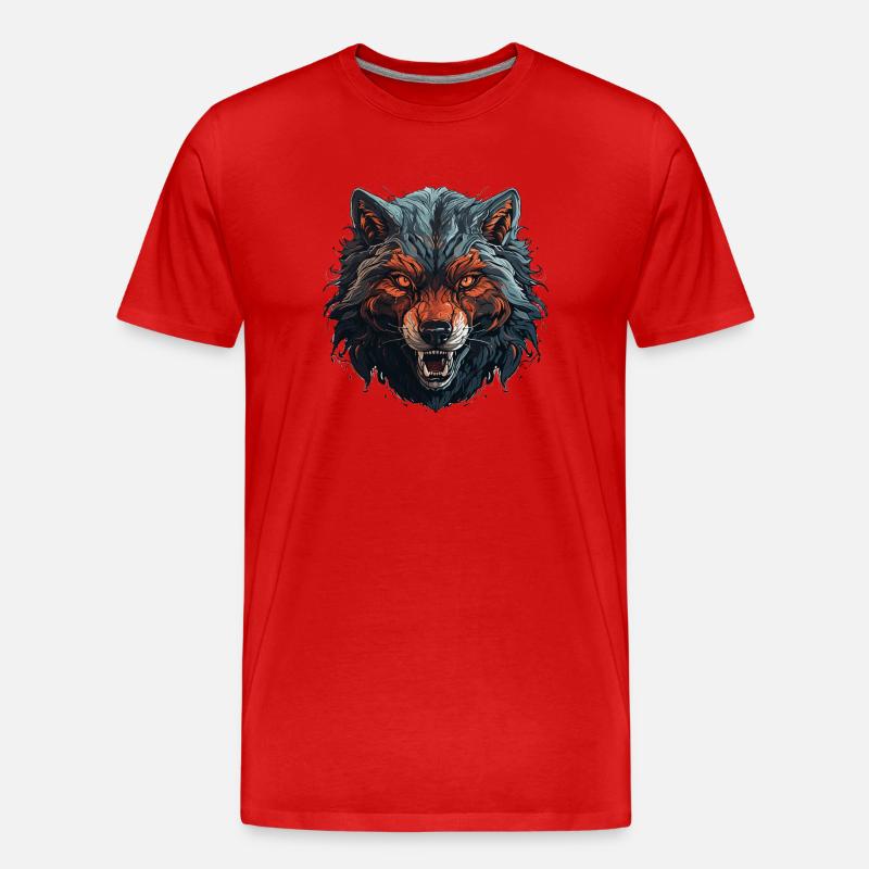Wolf - Illustration - Männer Premium Bio T-Shirt - Rot