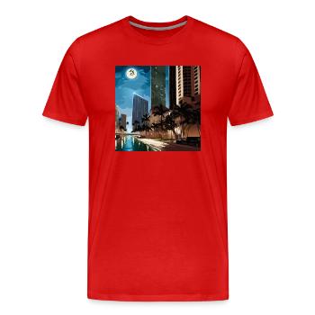 Palmiers au clair de lune - T-shirt bio Premium Homme - rouge - Devant - Damien (186cm)