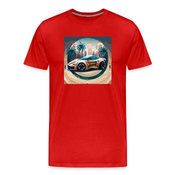 Sportscar in Dessert - Men's Premium Organic T-Shirt - red - Front - Damien (186cm)