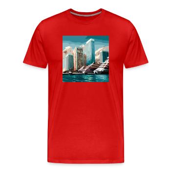Arrivée à Miami sur l’eau (Miami Collection) - T-shirt bio Premium Homme - rouge - Devant - Damien (186cm)