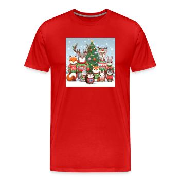 Ugly Christmas Sweater Animals for Christmas - Men's Premium Organic T-Shirt - red - Front - Damien (186cm)