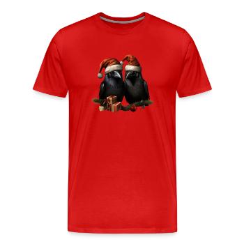 Weihnachtliche Raben Hugin und Munin mit Mützen - Männer Premium Bio T-Shirt - Rot - Vorne - Damien (186cm)
