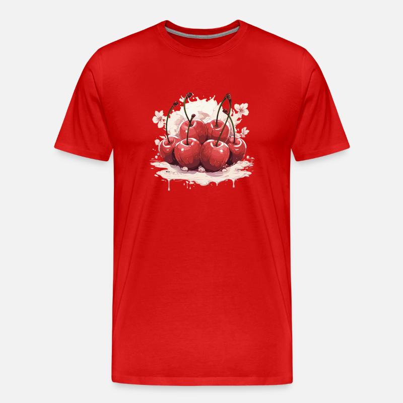 Kirsche - Illustration - Männer Premium Bio T-Shirt - Rot
