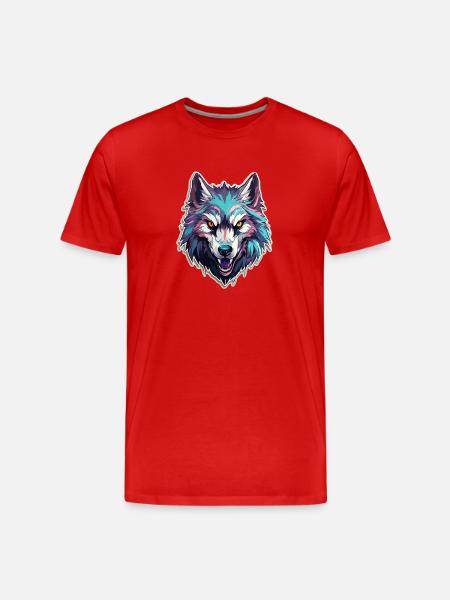 Wolf - Illustration - Männer Premium Bio T-Shirt - Rot