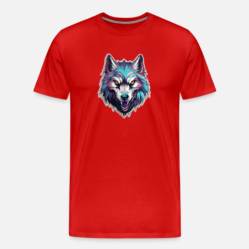 Wolf - Illustration - Männer Premium Bio T-Shirt - Rot