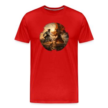 Karatekämpfer sind körperlich fit - Männer Premium Bio T-Shirt - Rot - Vorne - Damien (186cm)