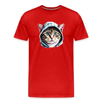 Chat, Propriétaire de chat, Chaton, Animal de compagnie, Chat domestique - T-shirt bio Premium Homme - rouge - Devant - Damien (186cm)