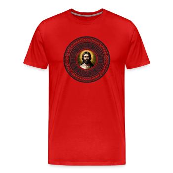 GOD / NORTH - Men's Premium Organic T-Shirt - red - Front - Damien (186cm)