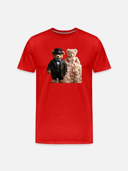 Two teddy bears newly married - Men's Premium Organic T-Shirt - red