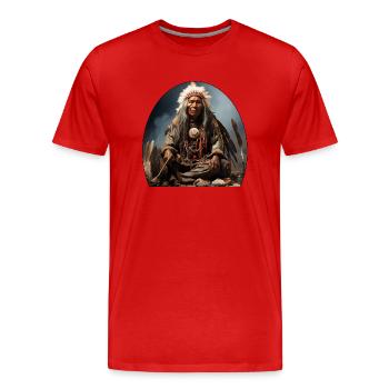 Indianerhäuptling mit Federschmuck - Männer Premium Bio T-Shirt - Rot - Vorne - Damien (186cm)