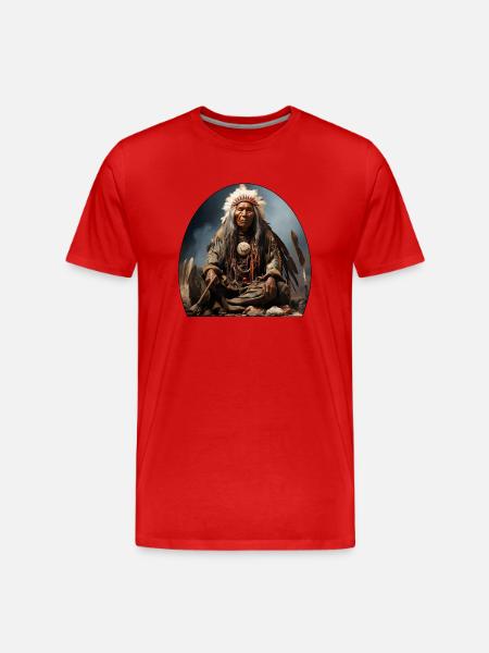 Indianerhäuptling mit Federschmuck - Männer Premium Bio T-Shirt - Rot