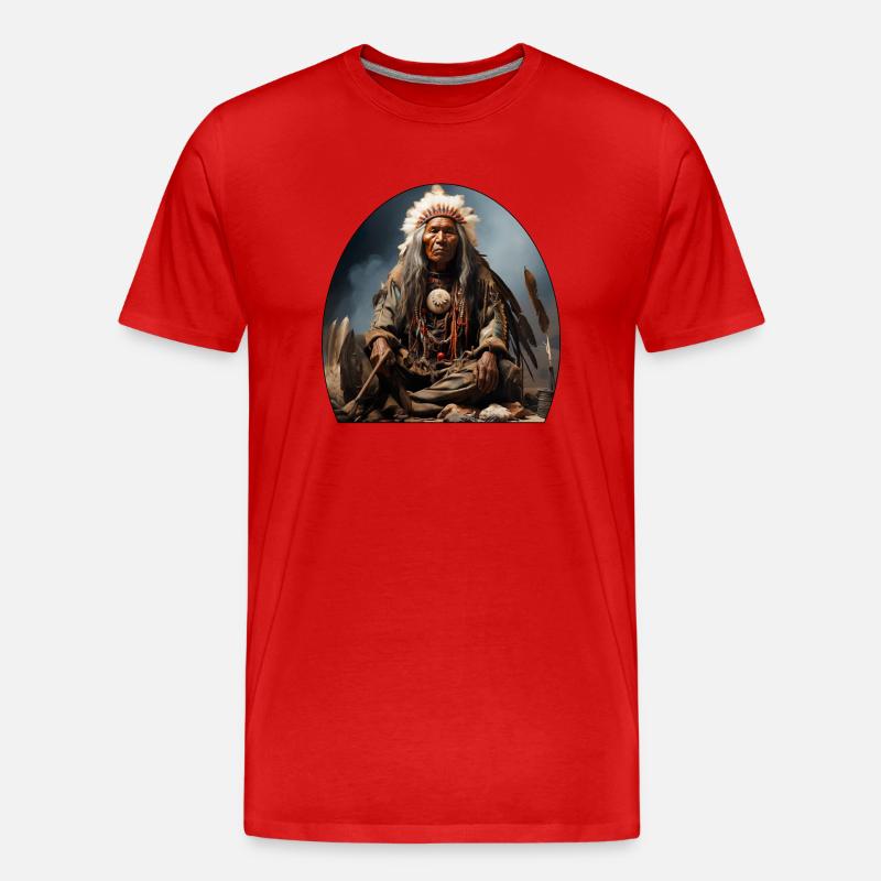 Indianerhäuptling mit Federschmuck - Männer Premium Bio T-Shirt - Rot