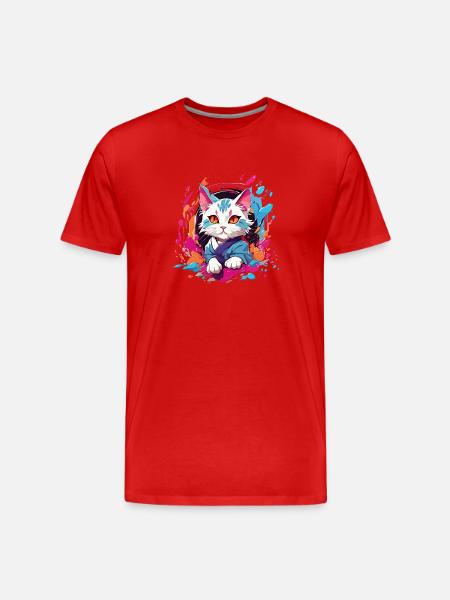 Bunte Katze - Männer Premium Bio T-Shirt - Rot