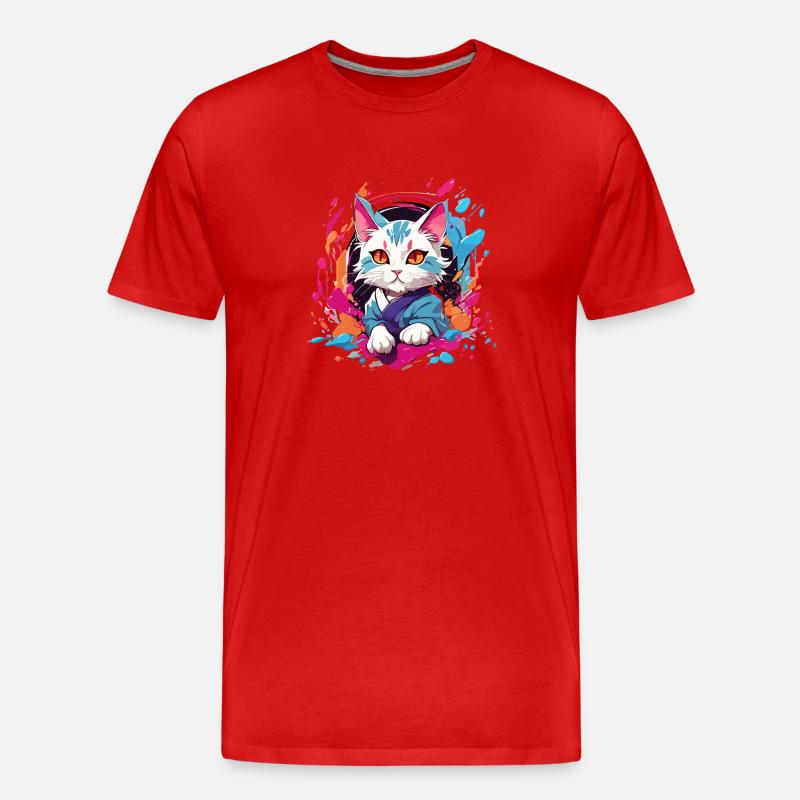 Bunte Katze - Männer Premium Bio T-Shirt - Rot