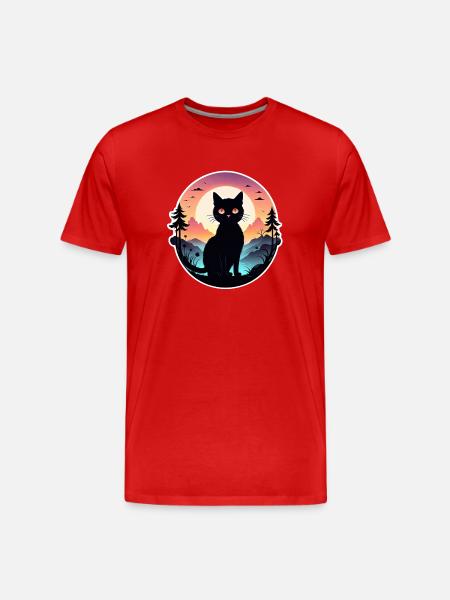 Cat Landscape and Sunset - Men's Premium Organic T-Shirt - red
