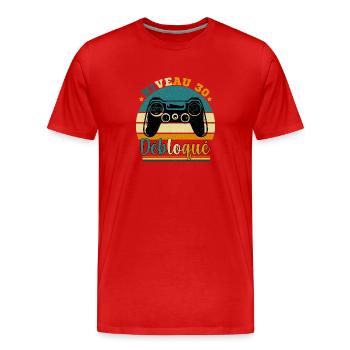 Niveau 30 Débloqué - Gamer Anniversaire 30 ans - T-shirt bio Premium Homme - rouge - Devant - Damien (186cm)