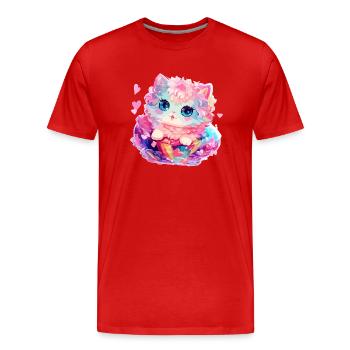 Chat - illustration - T-shirt bio Premium Homme - rouge - Devant - Damien (186cm)