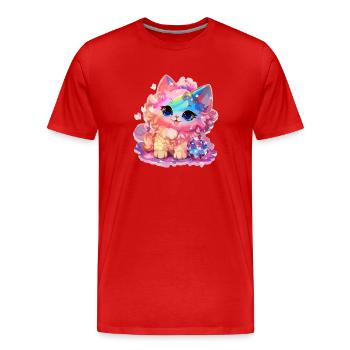 Chat - illustration - T-shirt bio Premium Homme - rouge - Devant - Damien (186cm)
