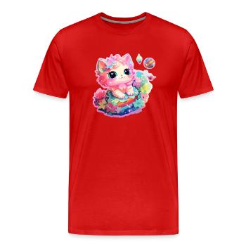 Chat - illustration - T-shirt bio Premium Homme - rouge - Devant - Damien (186cm)