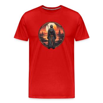 Meditating Monk at the Valley - Men's Premium Organic T-Shirt - red - Front - Damien (186cm)