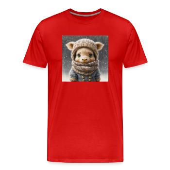 Animal d’hiver mignon avec des vêtements dans la neige - T-shirt bio Premium Homme - rouge - Devant - Damien (186cm)