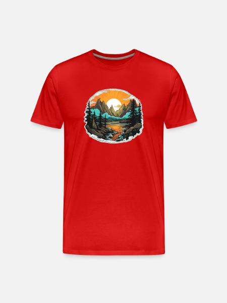 Landschaft - Illustration - Männer Premium Bio T-Shirt - Rot
