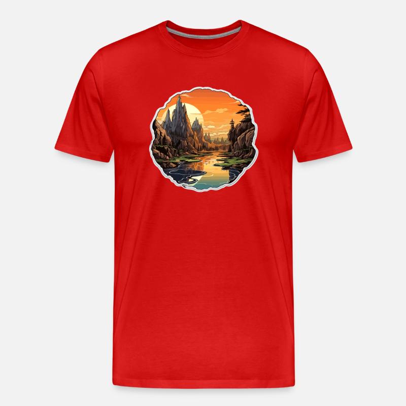 Landschaft - Illustration - Männer Premium Bio T-Shirt - Rot