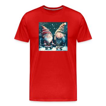 Zwei Weihnachtselfen - Männer Premium Bio T-Shirt - Rot - Vorne - Damien (186cm)