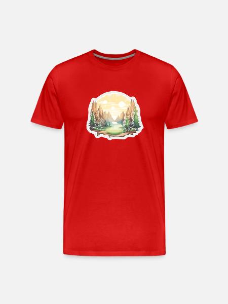 Landschaft - Illustration - Männer Premium Bio T-Shirt - Rot