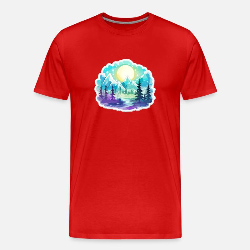 Landschaft - Illustration - Männer Premium Bio T-Shirt - Rot