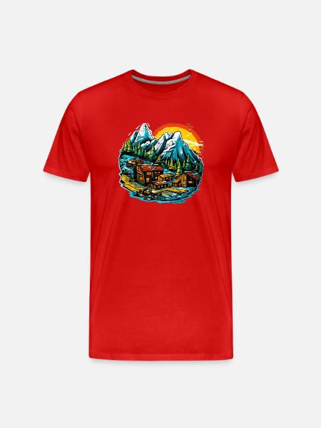 Landschaft - Illustration - Männer Premium Bio T-Shirt - Rot