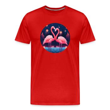 Flamingo Flock Tropical, Liebe Flamingos - Männer Premium Bio T-Shirt - Rot - Vorne - Damien (186cm)
