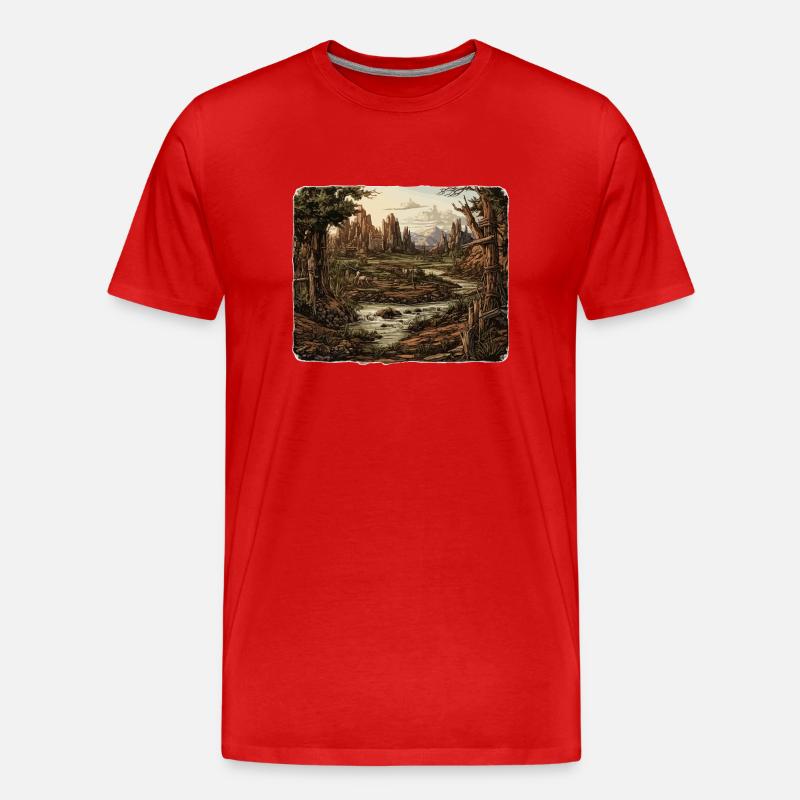Landschaft - Illustration - Männer Premium Bio T-Shirt - Rot