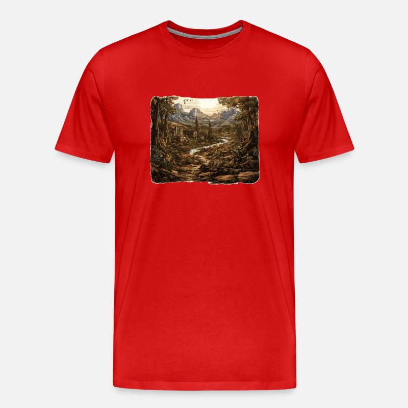 Landschaft - Illustration - Männer Premium Bio T-Shirt - Rot