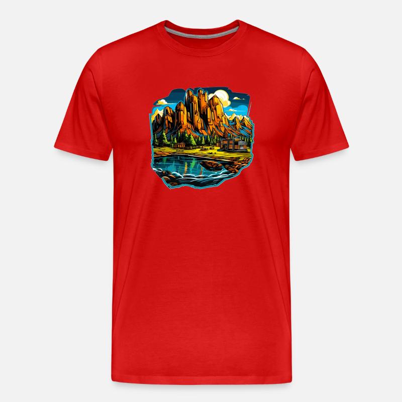 Landschaft - Illustration - Männer Premium Bio T-Shirt - Rot