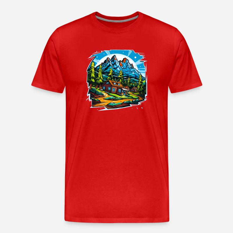 Landschaft - Illustration - Männer Premium Bio T-Shirt - Rot