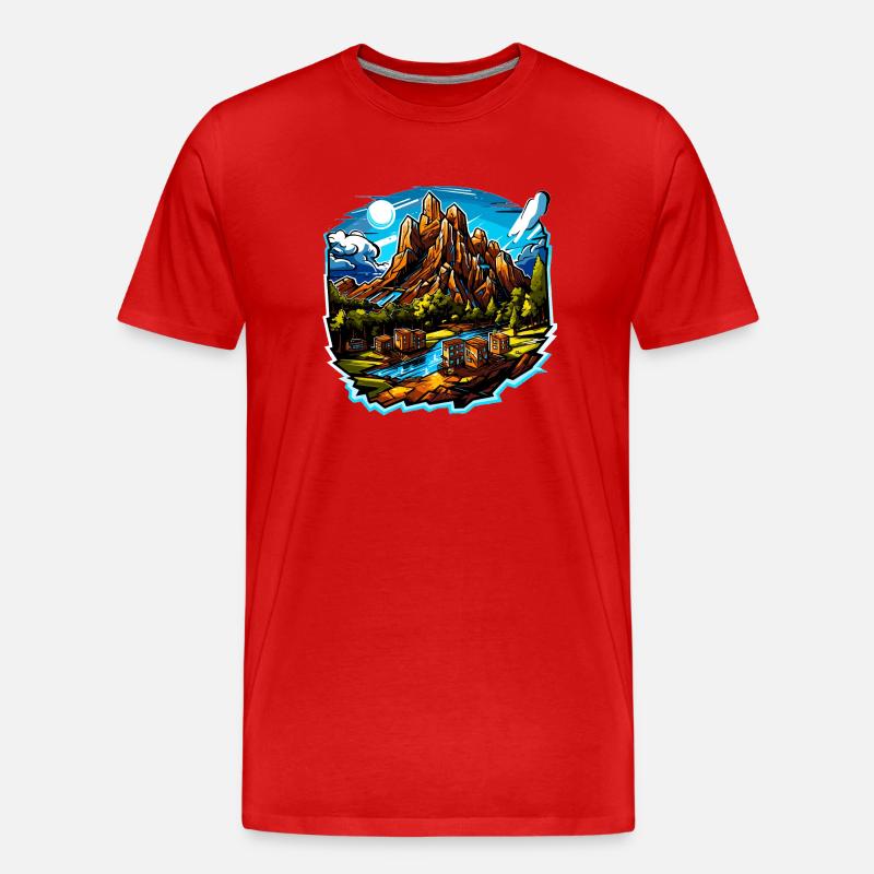 Landschaft - Illustration - Männer Premium Bio T-Shirt - Rot
