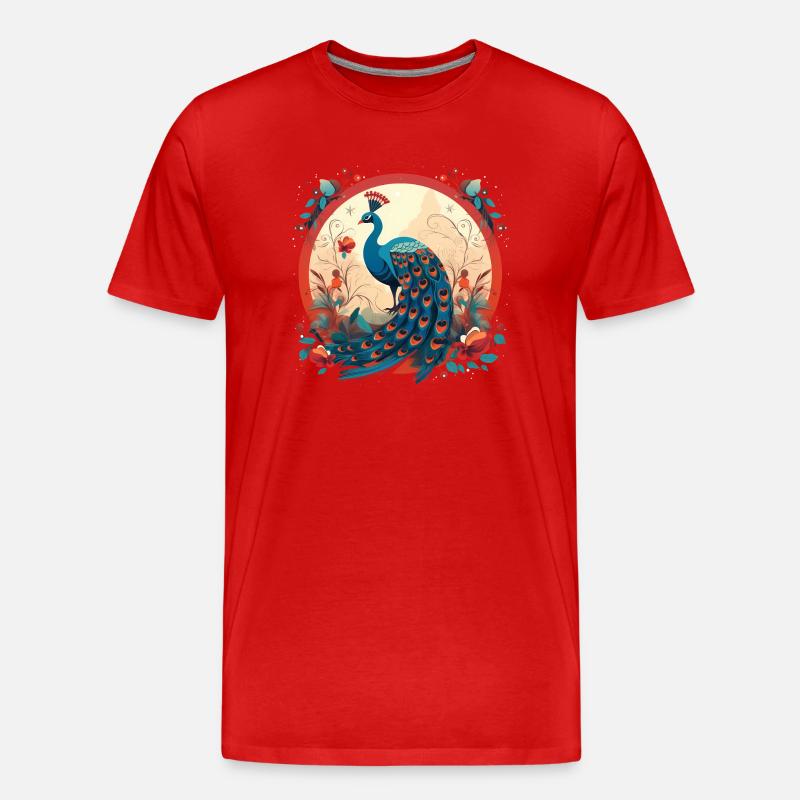 Pfauenvogel mit Floal-Elementen - Männer Premium Bio T-Shirt - Rot