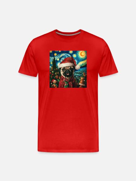 Christmas Pug - Van Gogh Style - Men's Premium Organic T-Shirt - red