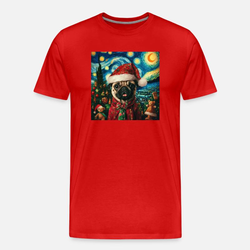 Weihnachtsmops - Van Gogh Style - Männer Premium Bio T-Shirt - Rot