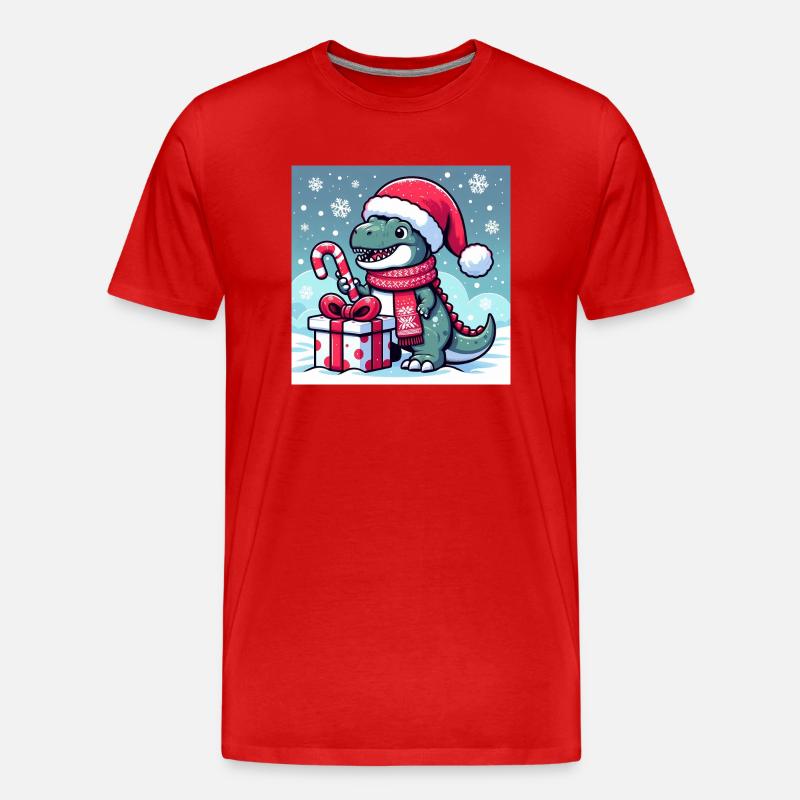 Weihnachtlicher T-Rex - Männer Premium Bio T-Shirt - Rot