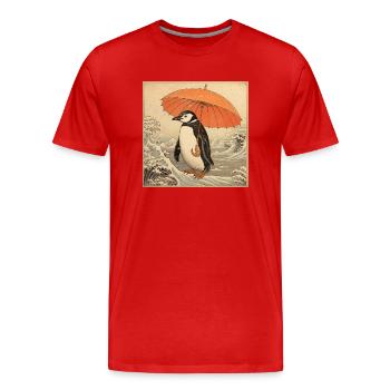 Penguin Ukiyo-e no2 - Men's Premium Organic T-Shirt - red - Front - Damien (186cm)