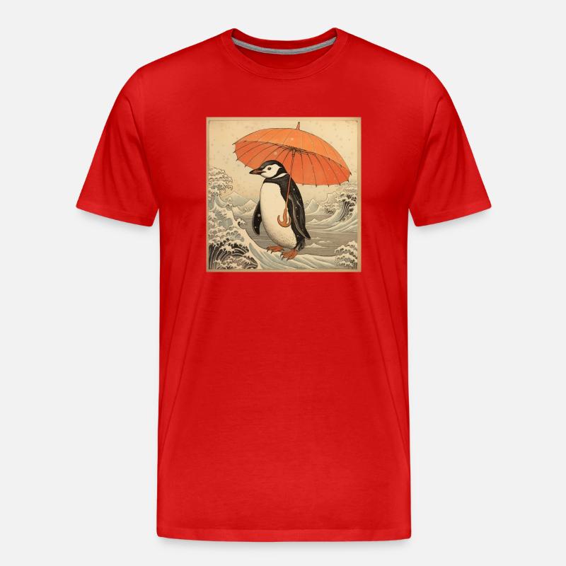 Penguin Ukiyo-e no2 - Männer Premium Bio T-Shirt - Rot