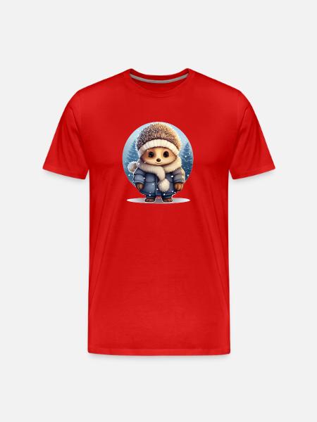 Igel im Schnee - Männer Premium Bio T-Shirt - Rot