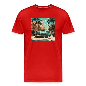 Voitures de collection à La Havane - T-shirt bio Premium Homme - rouge - Devant - Damien (186cm)