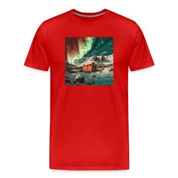 Lumières au pôle Nord - T-shirt bio Premium Homme - rouge - Devant - Damien (186cm)