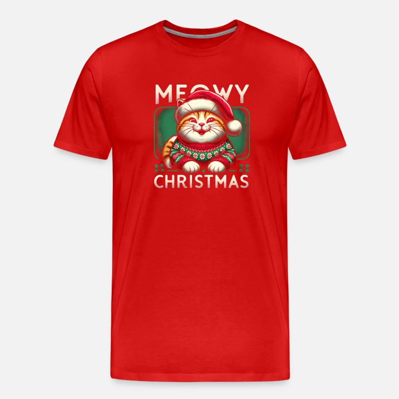 Weihnachtspullover mit Weihnachtskatze - Männer Premium Bio T-Shirt - Rot